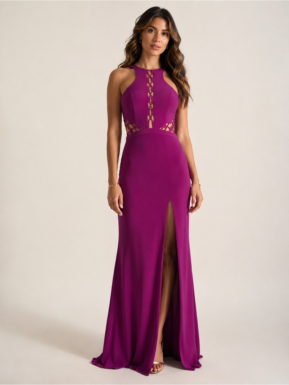 Faviana | Wild Orchid Formal Halter Open Back Gown Floor Length Size 4